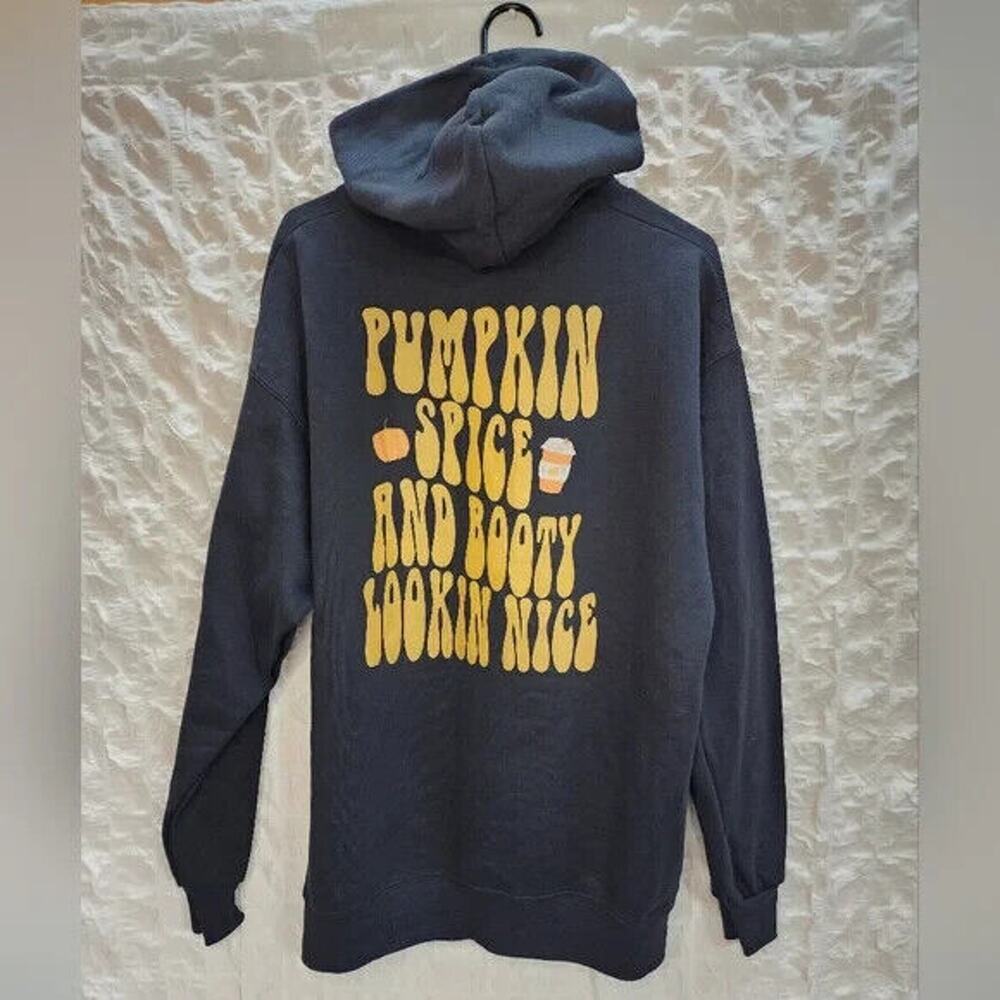 Graphic Black Pullover Hoodie Large "Pumpkin Spice and Booty looking Nice"
